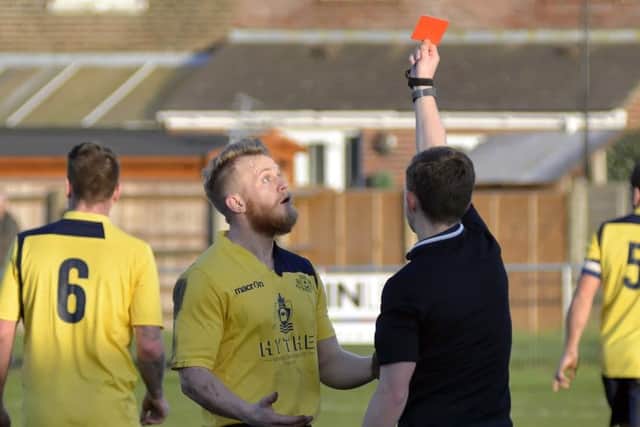 Jake Morgan is sent off. Picture: Neil Marshall