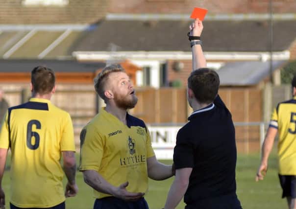 Jake Morgan is sent off. Picture: Neil Marshall