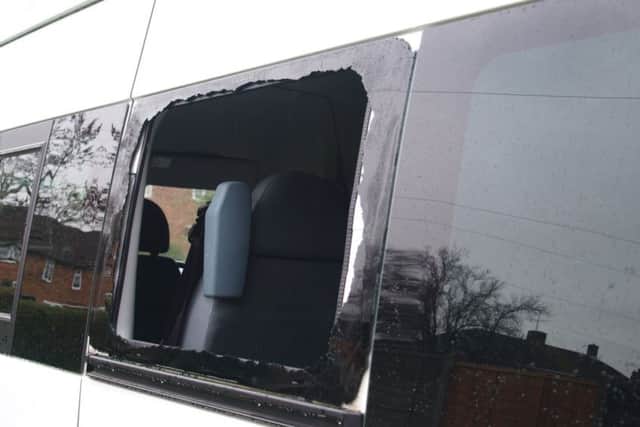 The damage to the minibus owned by cadet unit Training Ship Active MTC