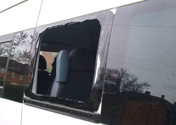 The damage to the minibus owned by cadet unit Training Ship Active MTC