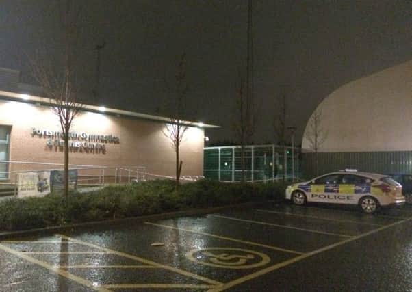 A man died after being electrocuted in an artificial football pitch between the Mountbatten Centre and Portsmouth Gymnastics Centre. The pitch is taped off tonight Picture: Kimberley Barber