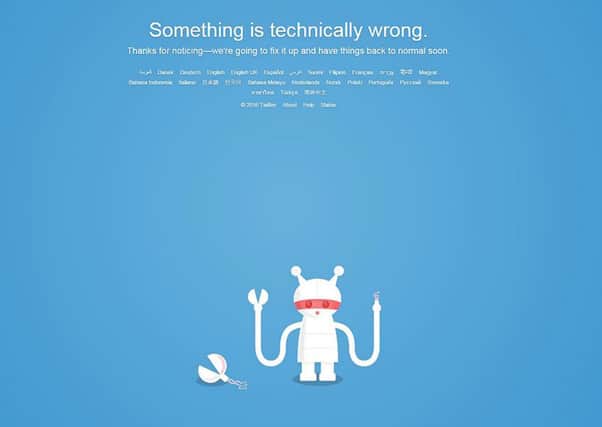 Screen grabbed image taken from the Twitter website which is down for many users in the UK, with the social media platform's website and mobile apps inaccessible for many.