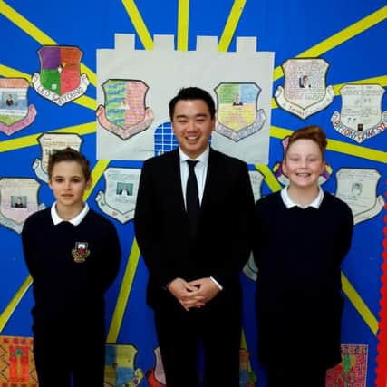 BRIGHT FUTURE Alan Mak MP with Morelands Primary School pupils Lola Nutland and Ethan Harwood