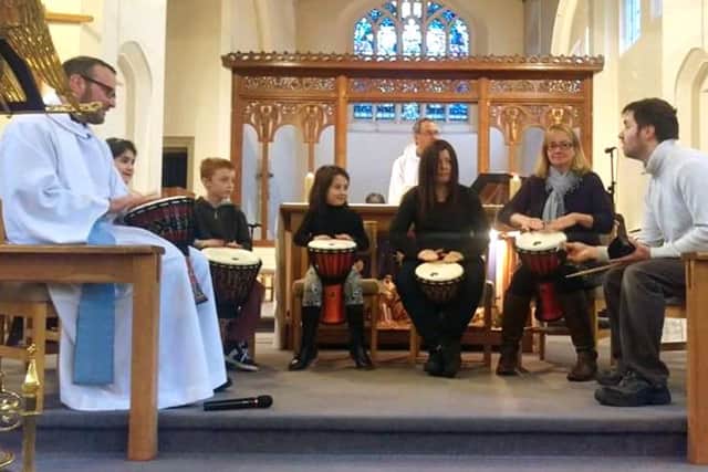 NEW SOUND The first drumming session at Holy Trinity Church