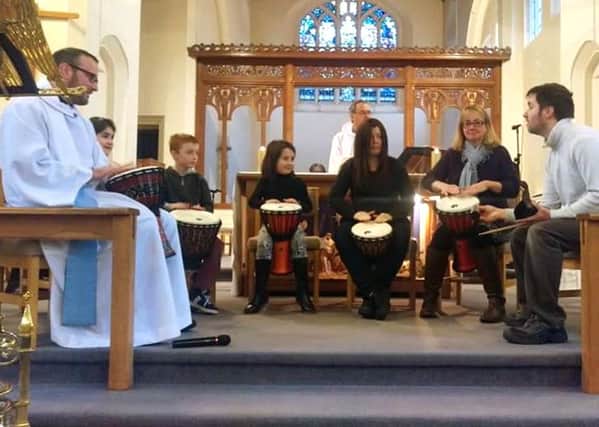 NEW SOUND The first drumming session at Holy Trinity Church