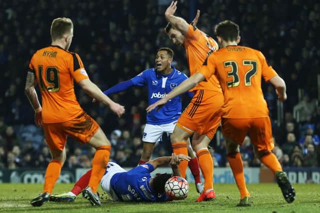 Gary Roberts wins a penalty. Picture: Joe Pepler