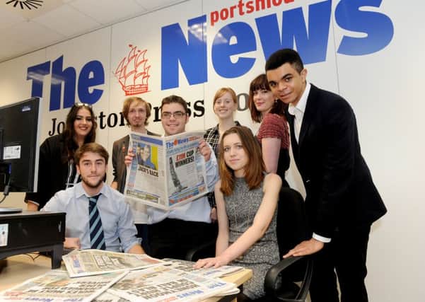 The NCTJ Diploma in Journalism students from Highbury College who are working at The News this year. Back from left, Lola Mayor, Peter Marcus, Imogen Marshall and Sasha Barker with, front from left, Oli Price Ermis Madikopoulos, Shannon Johnson  and Daniel Chalkley  

Picture: Sarah Standing (151844-454)
