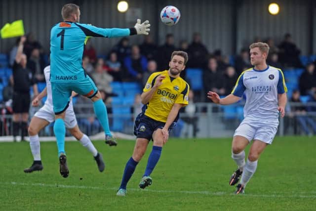 Hawks defender Josh Hill, right Picture: Ian Hargreaves