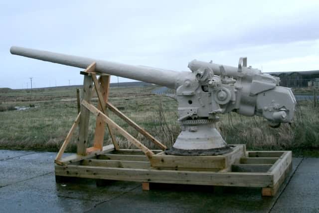 The deck gun from the German destroyer B98, before leaving Orkney for the National Museum of the Royal Navy. Picture:  Orkney Islands Council.