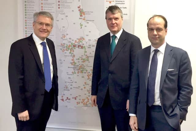 From left, Andrew Jones, from the Department for Transport, executive member for transport at Hampshire County Council Sean Woodward and Meon Valley MP George Hollingbery