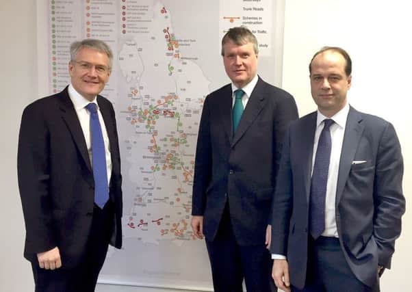 From left, Andrew Jones, from the Department for Transport, executive member for transport at Hampshire County Council Sean Woodward and Meon Valley MP George Hollingbery