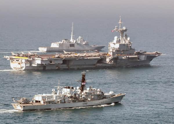 HMS St Albans joined forces with the Charles de Gaulle French Carrier Strike Group (CSG) in the Middle East. PHOTO: SM Cindy Luu