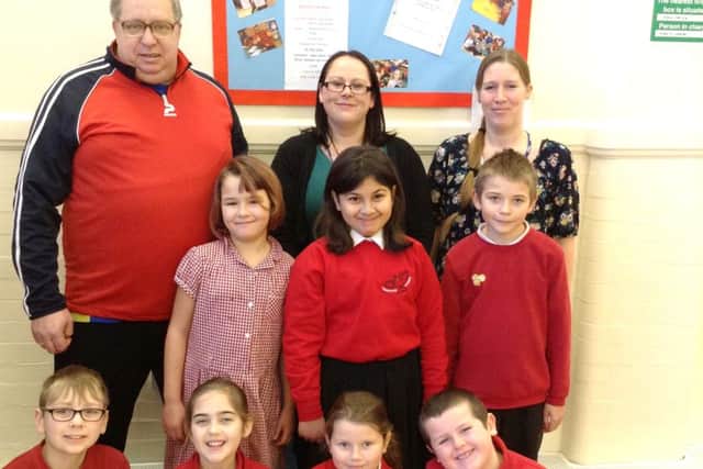 SUPPORT Nigel Williams, Jennie Foster, Carrie West and pupils of Haselworth Primary School