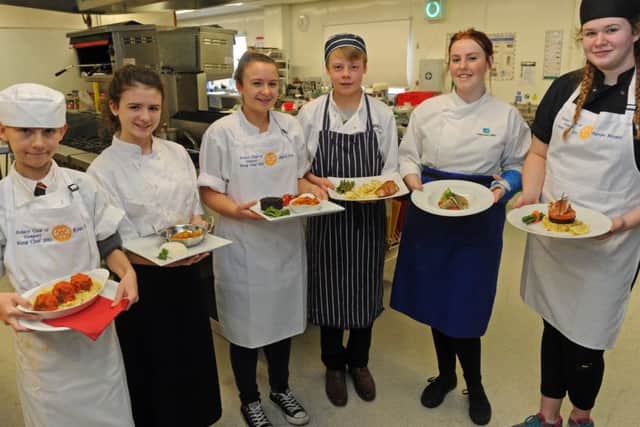 GRUB UP From the left are Ryan Ferguson, 12, Izabella Darmanin, 14, Sophie Evans, 15, Dominic Thompson, 13, Lauren Kates, 16 and Harriett Morgan, 15 (160039-10)