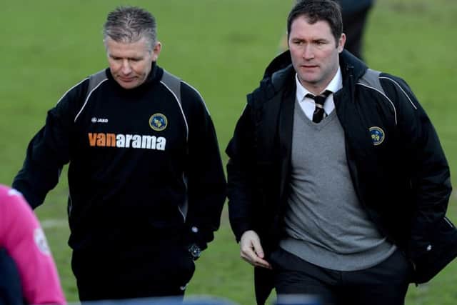 Lee Bradbury, right, with Hawks assistant manager Shaun Gale