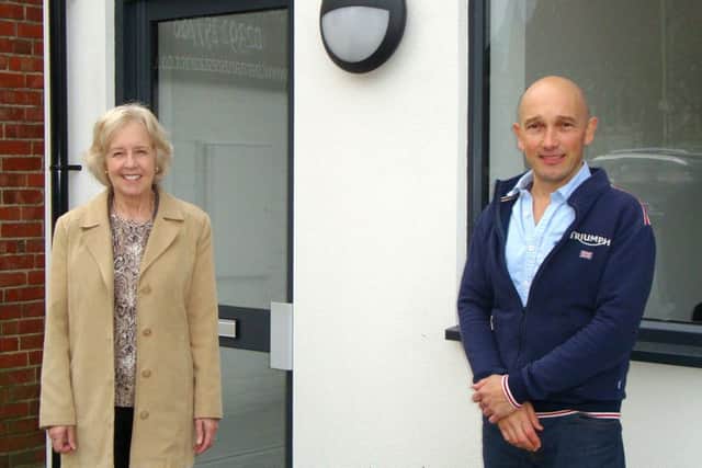 Councillor Patricia Stallard and businessman Tim Dobby in Denmead