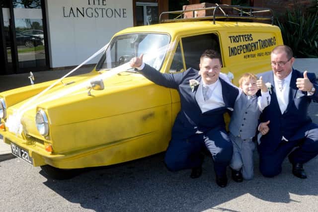 Vickie Rowe turned up to her wedding in a Reliant Robin. Pictures: Mark Robbins Photography