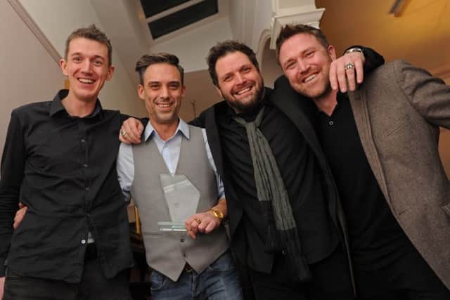 The Monkeylove Stunt Team - Andy Chisholm, Damon Newton-Good, Johnny Valentine Shbaz, Lee Fisher - after winning the award for Best DJ
