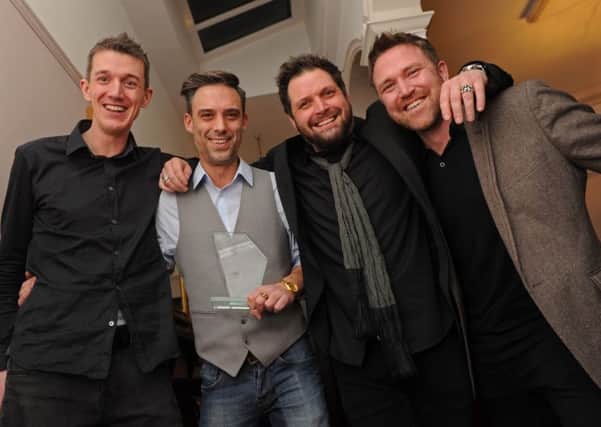 The Monkeylove Stunt Team - Andy Chisholm, Damon Newton-Good, Johnny Valentine Shbaz, Lee Fisher - after winning the award for Best DJ