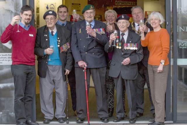 From left, D-Day Museum development officer Andrew Whitmarsh, Normandy veteran Frank Rosier, D-Day collections researcher James Daly, Normandy veteran Eddie Wallace, cabinet member for culture, leisure and sport Cllr Linda Symes, Normandy veteran John Jenkins, Lord Mayor Frank Jonas, and project director of transforming the D-Day Museum Dr Jane Mee
