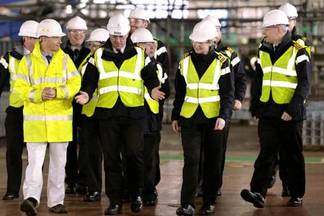 The first members of the Prince of Wales's ship's company tour the new warship in Scotland