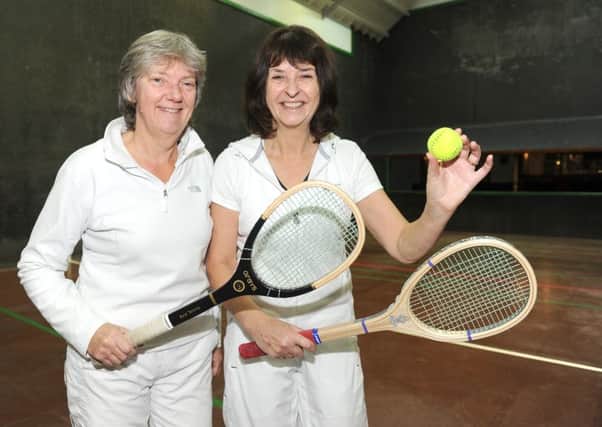 (L-r) Diana Wilson (62), and Rosie Law (51), who regularly play real tennis at Seacourt Tennis Club, Hayling Island
