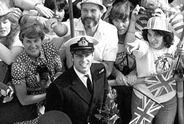 falklands 25 File dated 17/12/82 of Prince Andrew in Portsmouth in front of a crowd welcoming the carrier HMS Invincible home from the Falklands. The Duke is to leave the navy and take on more Royal duties, including promotion of British business abroad, Buckingham Palace confirmed Wednesday December 13, 2000. See PA News story ROYAL Duke. PA photos. MAYOAK0003059481