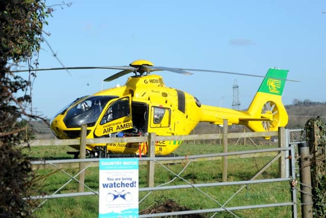 28/1/2016 (KB)  The scene at Hoad's Hill in Wickham where a cyclist was hit by a car around 11.18am on Thursday 28th January.   Picture: Sarah Standing (160162-) PPP-160128-124752001