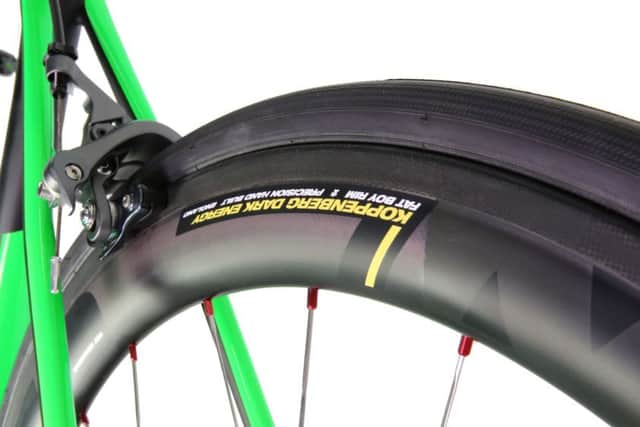 The hand-built Koppenberg Dark Energy DMX550 Fat Boy carbon clinchers I bought from Spin Industries