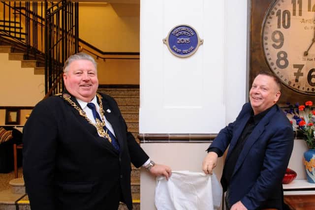 Owner of Bluewater Nursing Home David Sheppard and Lord Mayor of Portsmouth Cllr Frank Jonas at the unveiling of the Best Re-use blue plaque
Picture: Allan Hutchings (160138-292)