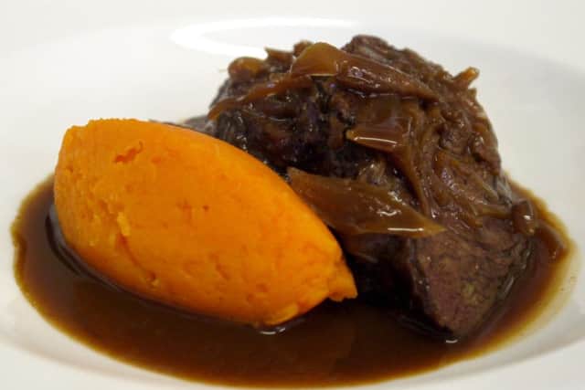 Braised beef, ale and onions served with carrot and swede mash is Lawrence's recipe this week