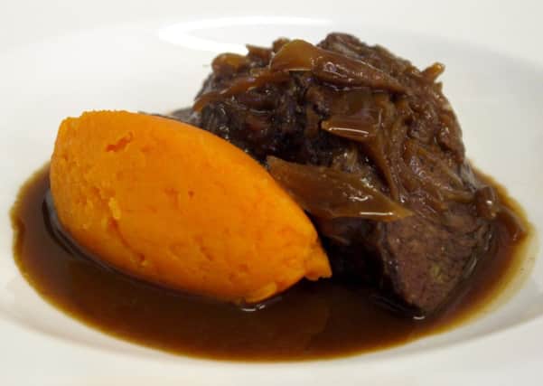 Braised beef, ale and onions served with carrot and swede mash is Lawrence's recipe this week