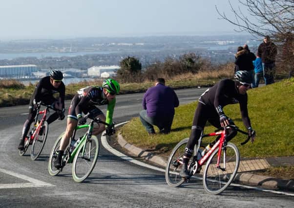 Pedal Heaven's Rory Townsend crests Portsdown Hill just behind last year's Perfs Pedal winner Yanto Barker. Picture: Rob Atkins