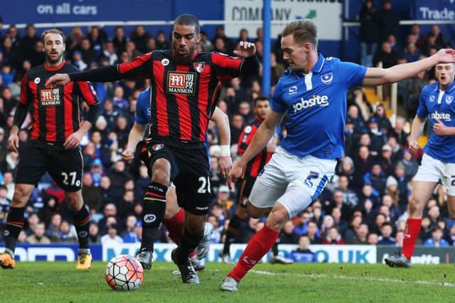 Adam McGurk in action during today's 2-1 defeat at the hands of Bournemouth Picture: Joe Pepler