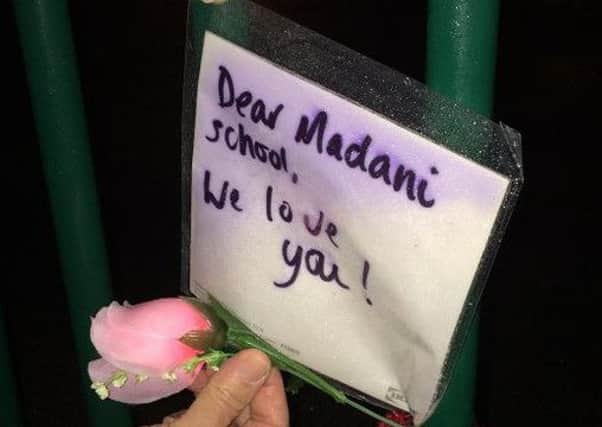 Messages of support at Madani Academy after somebody tied a pig's head to the school's gates Picture: PompeyPolice