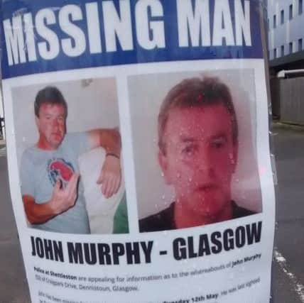 A poster asking for help in finding John Murphy of Glasgow, put up near Fratton Park. His family think he may be in Portsmouth or Southampton