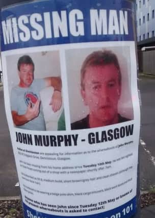 A poster asking for help in finding John Murphy of Glasgow, put up near Fratton Park. His family think he may be in Portsmouth or Southampton