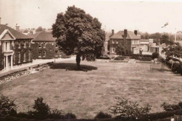 The wardroom, left, and garden, looking towards HMS Vernon's main gate, about 1932