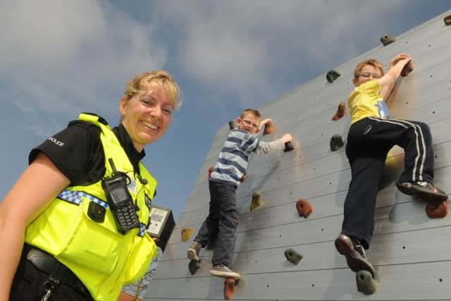 PC Debbie Surridge at an activities day at Hayling College with Matthew White and Sam Gibbs