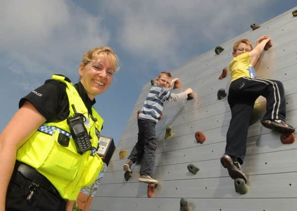 PC Debbie Surridge at an activities day at Hayling College with Matthew White and Sam Gibbs