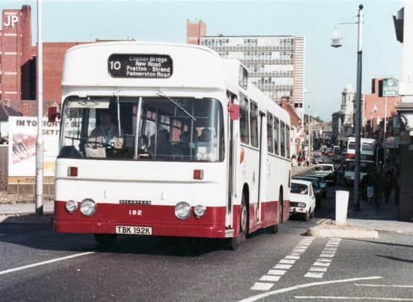 Leyland Atlantean saloon 192, an extremely rare bus, on Fratton bridge in 1981 giving a splendid view down Fratton road. This was one of only 14 buses like this in the country.