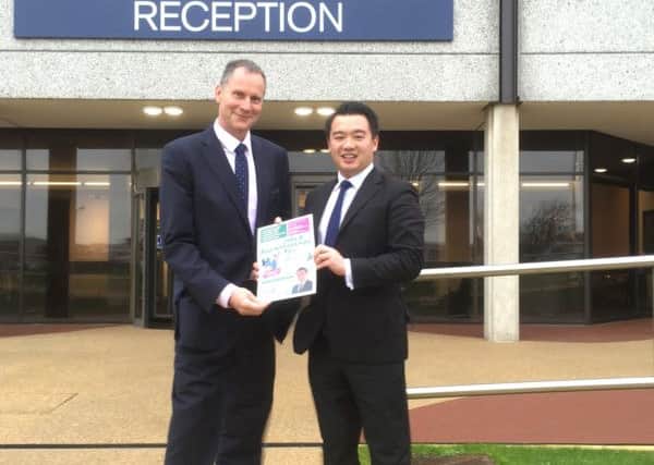 jpons-05-02-16-041 biz dp mak and medllowAlan Mak MP - Havant Jobs Fair - MP describes business park boss Gary Medlow as inspirational asset