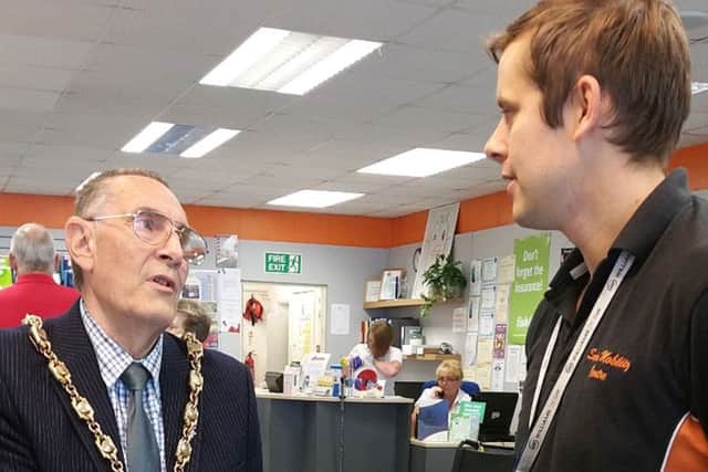 SUPPORT The Mayor of Gosport Keith Farr with Ben Watts from Solent Mobility