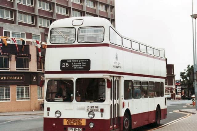 An open-top Leyland Atlantean awaits passengers when the seafront service was extended to the ferry port, a nice surprise for visitors introduced in 1983
