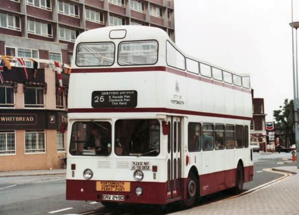 An open-top Leyland Atlantean awaits passengers when the seafront service was extended to the ferry port, a nice surprise for visitors introduced in 1983