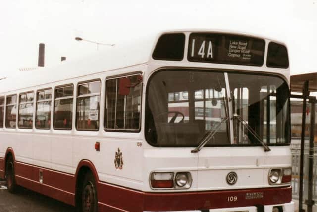 A Leyland National poses inside The Hard Interchange during 1981 shortly before it was scrapped