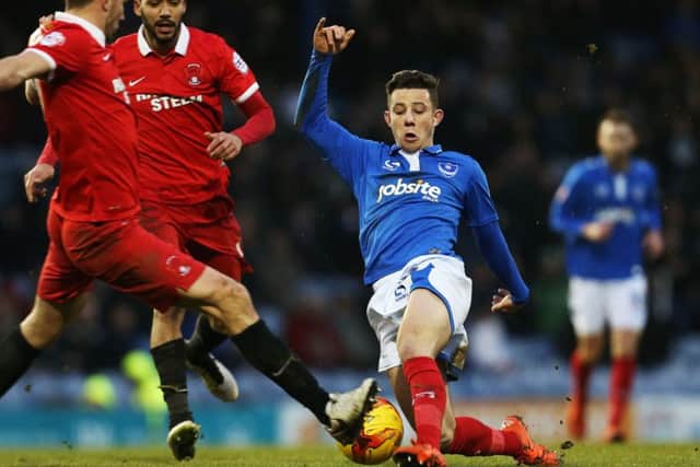 Conor Chaplin in action during today's defeat at the hands of Leyton Orient Picture: Joe Pepler