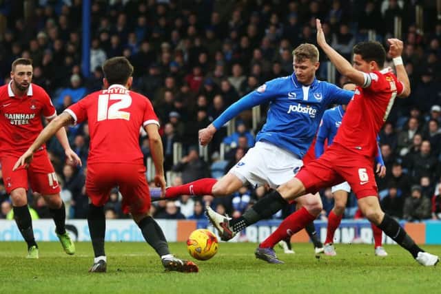 Michael Smith goes for goal during today's 1-0 defeat against Leyton Orient Picture: Joe Pepler