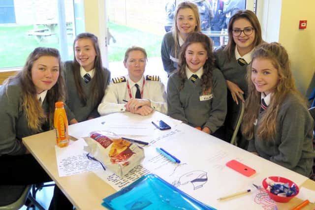 INSPIRING Commander Sophie Shaughnessy with girls from Brune Park School Picture: Matthew Hibberd