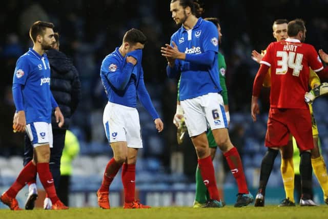 The Pompey players at the final whistle on Saturday Picture: Joe Pepler